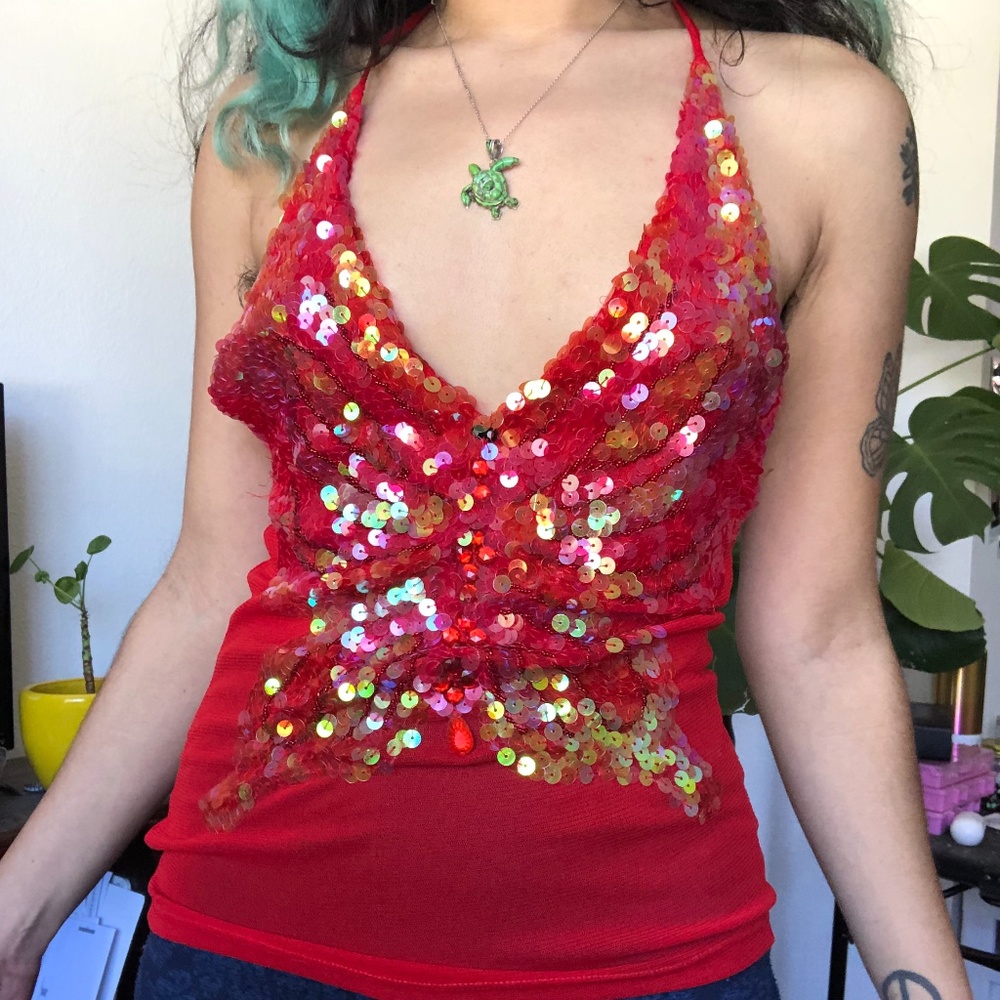 Vintage sequins butterfly top